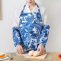 방수 프린팅 심플 폴리 코튼 블루 커플 민소매 패브릭 홈 주방 베이킹 앞치마 요리 남녀 식당, 블루 공작 앞치마, 하나, 1개