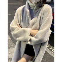 퍼 코트 뽀글이 롱 인조 페이크 밍크 모피 브라운