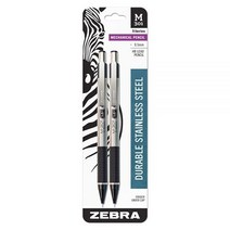 Zebra Pen M-301 샤프 스테인리스 스틸 배럴 파인 포인트 0.5mm 블랙 그립 2팩 472062