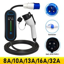 전기차 충전기 젠더 FWHW-EVSE 휴대용 전기 자동차 16A/32A EV J1772 1 IEC 62196 2 충전 스테이션 5 미터, [04] 32A Type1 7KW, 04 32A Type1 7KW