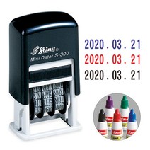 샤이니 날짜 자동 사각 스탬프 S-300 케이스 랜덤 발송 + 전용잉크(28ml) 포함, 블루
