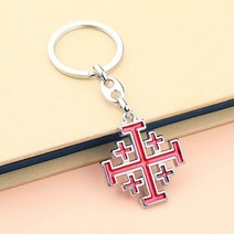 기독교십자가예수 Cottvott Enamel Color Jerusalem Cross Charms Keyrings Catholic Christ Jesus Car Bag Keychai, [03] red