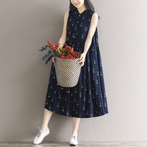 여성원피스 선인장 프린팅 단추 셔츠 원피스