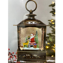 엔틱사각 랜턴오르골워터볼 2113 LED조명장식 크리스마스소품 스노우볼 무드등, 산타