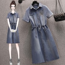 티티웍스 카라넥 큐빅 허리 스트링 데님 원피스