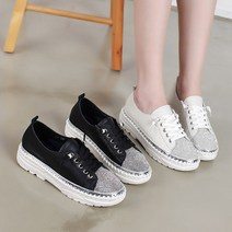 프리티슈 (천연가죽) 여성 큐빅장식 반짝이 스니커즈 운동화 3.5cm