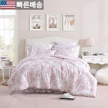 [로라애슐리 정품] Laura Ashley - 킹 이불 세트 어울리는 샴이 있는 양면 면 침구 농가 홈 데코 (델핀 핑크 킹) 689019, Delphine Pink