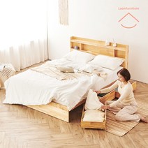 라온퍼니쳐 클레르 고무나무 원목 LED 3서랍 수납 침대 프레임 SS, 단품