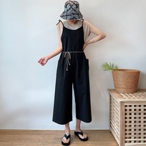 린넨 벨트set 빅포켓 와이드 점프수트
