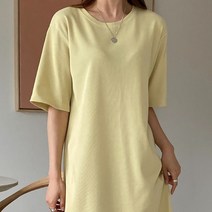 디작소 여성 여름 라운드넥 와플패턴 반팔 롱원피스