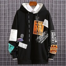 빅사이즈 남자 특이한 라벨 그래픽 프린트 후드티 디자인 중학생 루즈핏 화이트 배색