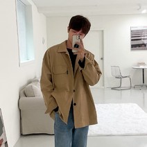 남자 프리미엄 오버핏 트러커 자켓 가을 간절기 면 루즈핏