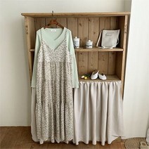 여자 캉캉 쉬폰 플라워 나시 끈 데일리 원피스