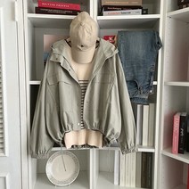 셀럽 데일리룩 루즈핏 셔링 여성 후드 야상 점퍼