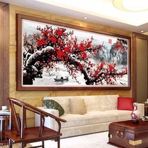 푸아이 3D 보석십자수 붉은 매화 120x50 DIY 거실 사무실 집들이 개업선물 인테리어 소품(사이즈 9종)+행운십자수(30x30)WPP067, 1세트, 240x90cm