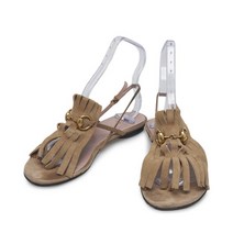 [구찌] [빈티지] 220mm 브라운 스웨이드 말라가 키드 플리지 여성 플랫 샌들 PC02