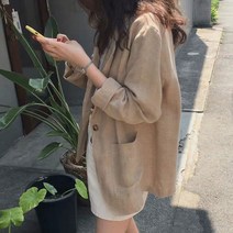 LXJ 2022 이른 가을 신형 한국 유튜버 면마 수트 아우터 여한판 루즈한 리넨 리넨 미니슈트 영륜풍