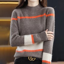 나바바 NK899 여성 심플 데일리 배색 반폴라 니트티