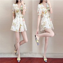 빈티지점프슈트 플라워 쉬폰 여성복 반팔 여름 점프슈트