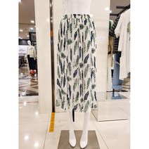 [마이티지] 허리 밴딩 나뭇잎 패턴 플리츠 롱 스커트 (ML2SK129IV)