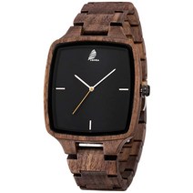 CZOKA 사각 네추럴 나무 남자 손목 시계 블랙 다크브라운