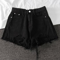 반바지 Fitaylor 2021 뉴 여름 여 와이드 레그 홀 블랙 데님 반바지 캐주얼 여 Streetwear 루즈 솔리드 컬러 화이트 청바지 반바지