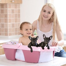 엔터펫 강아지 고양이 접이식 튜브욕조 캠핑 물놀이, 1개, 접이식욕조(핑크)