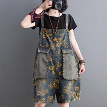 새로이 6LCAXYYM 여성 멜빵 청 반바지 캐주얼 데님 팬츠 와이드 여름 여자 점프수트