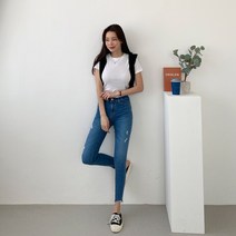 여자 쫀쫀 슬림 스판 면바지 딱붙는 스키니 데님팬츠