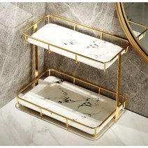 화장품정리대 수납함 트레이 향수진열대 철제 정리함 향수장 2단 선반 미니 악세서리보관함 화장대 거치대 욕실용품 대리석무늬 골드 침실 네일, L(라지)