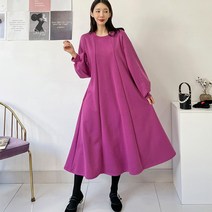 퍼니걸스 9804 루즈핏 무지 기모 절개 롱 원피스 여성의류