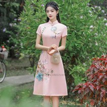 2022 중국어 번체 개선 cheongsam 드레스 국가 꽃 프린트 레이스 qipao 동양 이브닝 파티