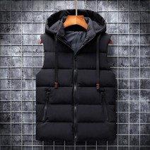 방한작업복 Ymwmhu 6XL 남성 조끼 솔리드 캐주얼 가을 후드 민소매 재킷 패션, 4XL 사이즈의 경우 87-95kg, 검은 색