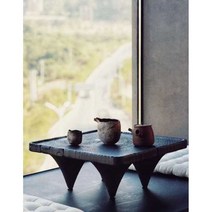 소반 찻상 나무 탄화 목조 일본식 스퀘어 티테이블, 탄화블랙 스퀘어오목42x42x17