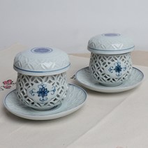 백자 투각 부부 다기세트