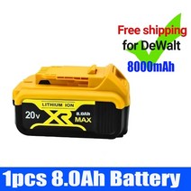 디월트 호환 배터리 DeWalt 20 V 8.0Ah MAX XR 배터리 전동 공구 교체용 8 0 ah DCB184 DCB200 v 6A 8A 12, 02 Black