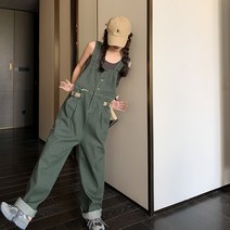 카고 데님 멜빵바지 여 와이드 팬츠