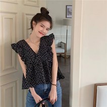 컴라이프 여름 민소매 프릴 플라워 시폰 블라우스