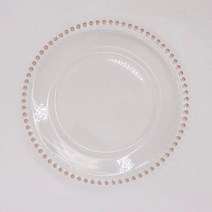 북유럽 고급 플레이팅 접시 모던 감성 아크릴 플라스틱 골드 비즈 테두리와 투명 충전기 플레이트 50 저녁 식사 서빙 결혼식 크리스마스 파티 장식, 3.transparent powder - 13 inch