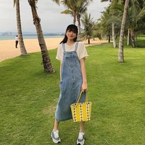 러블리 멜빵 데님 롱 원피스 데일리 오버롤 새내기룩 여대생코디 813EA