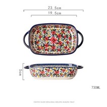 파스타볼 접시 그릇 샐러드폴란드어 베이킹 접시 손으로 그린 주방 식기 세라믹 그릇 샐러드 디저트 스테이, 03 binaural bake pan A