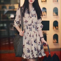 겨울대비 여자 기모 봄 패션 꽃무늬 데이트 청순 허리밴딩 프릴 원피스