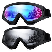 Braylin 아동용 스키 고글 남성 여성 청소년 남아 또는 여아용 스노보드 스노모빌 고글 2팩, 03.black Frame With Multicolor