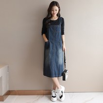 JS4892 여자 봄 여름 가을 고퀄 데님 청 면혼방 끈 나시 롱 원피스 드레스 청치마 복고 빈티지 캐주얼 데일리룩