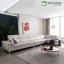 [착불] 우아미가구 슈가드 8인 코너형 무빙헤드 가죽 소파 2color, 블루