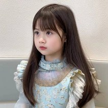 하이유니 스트레이트 펌 롱 헤어 아동용 가발, 네츄럴블랙 - 통가발+거치대+가발망