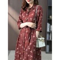 휠렉스 봄 여성 차이나넥 잔꽃 허리리본 셔츠 플레어 원피스 9436
