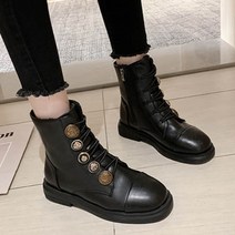 가바바 여성 겨울 숏부츠 매력적인 단추 장식 포인트 레이스업 플랫 데일리 기모부츠 G41095