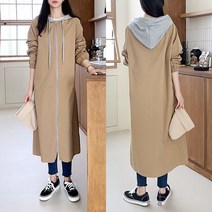 가을 아우터 빅사이즈 오버핏 워싱 면 코튼 후드 롱 사파리 야상 바람막이 점퍼