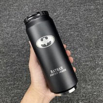 텀블러 창의적트렌디한 흐르는물 컵 플립 원터치캔 스테인레스 보온 남여학생 선물 셀럽 유행브랜드 물컵, T19-플립형 블랙바탕 배트맨(컵